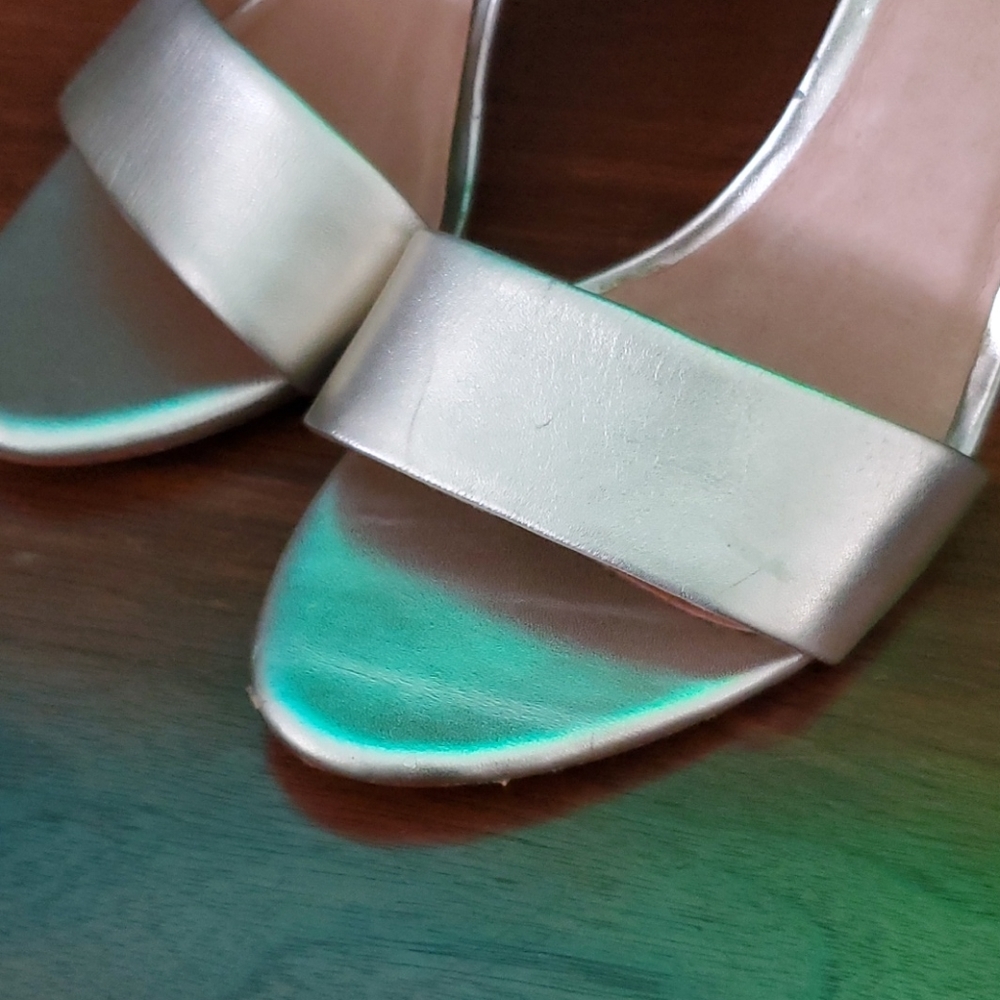 Joie Jaclyn Two Tone gold Ankle Strap Nude Sandal 4" Heel Leather Sole - Picture 11 of 11
